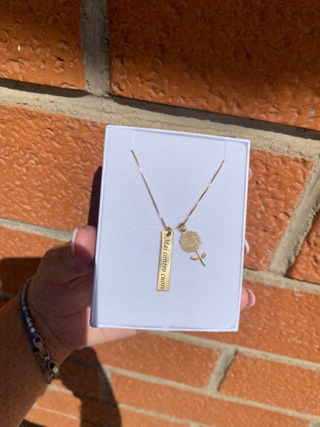 Collana girasole e targhetta in argento 925 personalizzabile