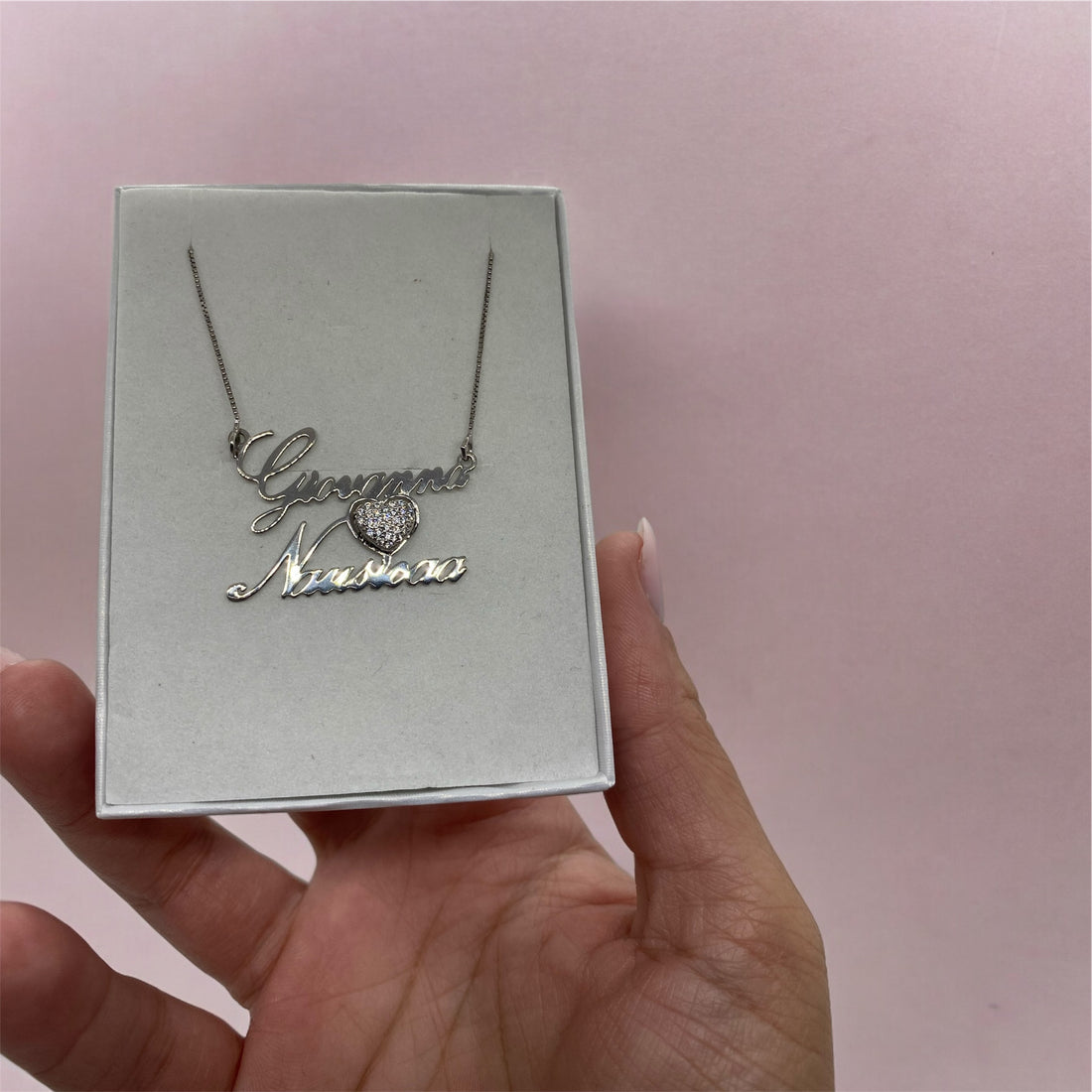 Collana nomi con cuore zirconato in argento925 personalizzabile
