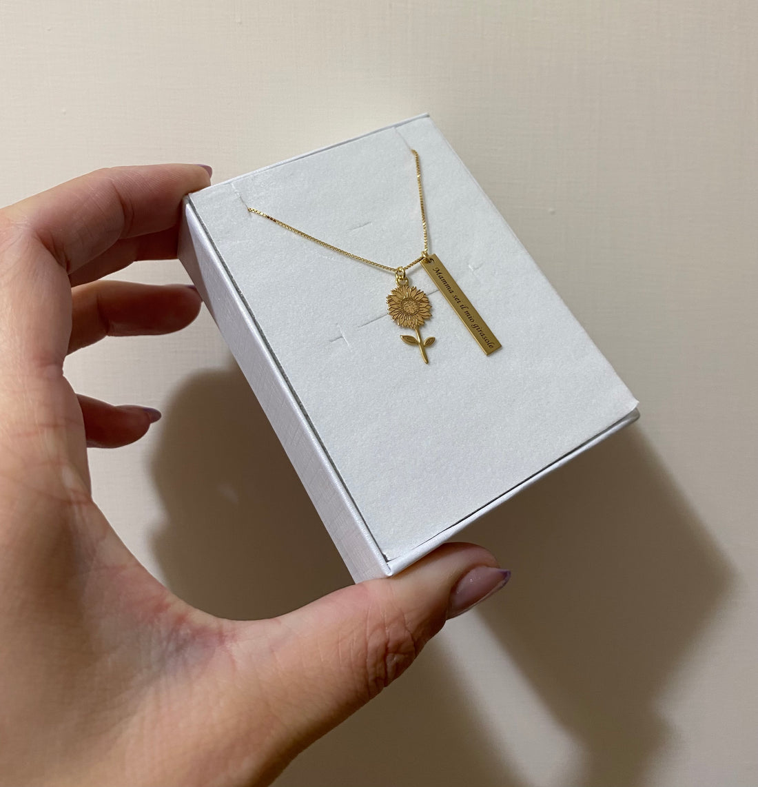 Collana girasole e targhetta in argento 925 personalizzabile
