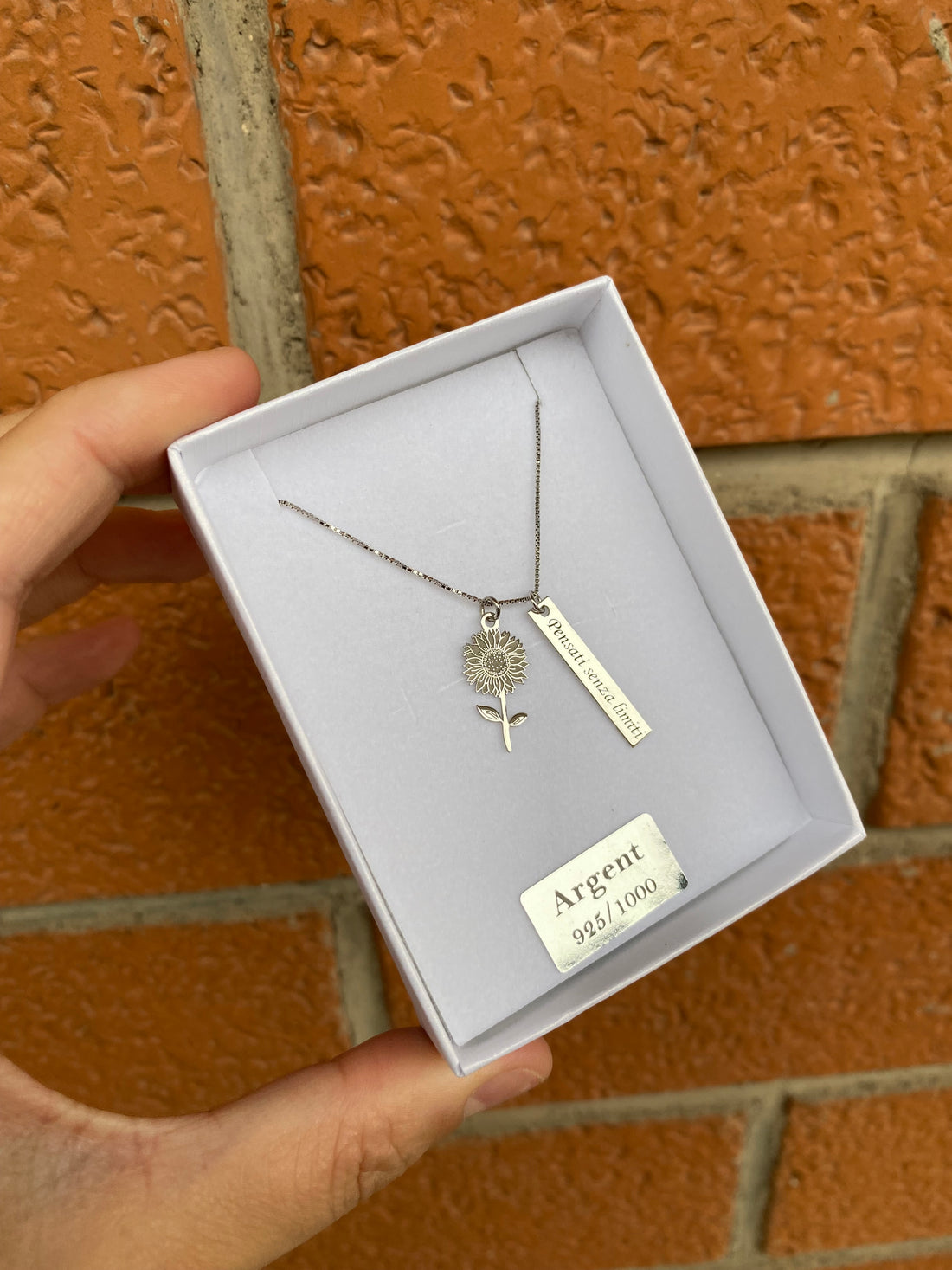 Collana girasole e targhetta in argento 925 personalizzabile