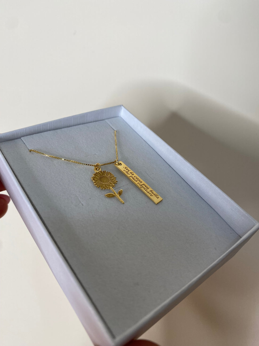 Collana girasole e targhetta in argento 925 personalizzabile