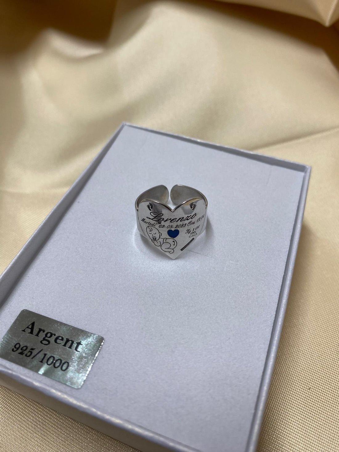 Anello a cuore nascita in argento925 personalizzabile