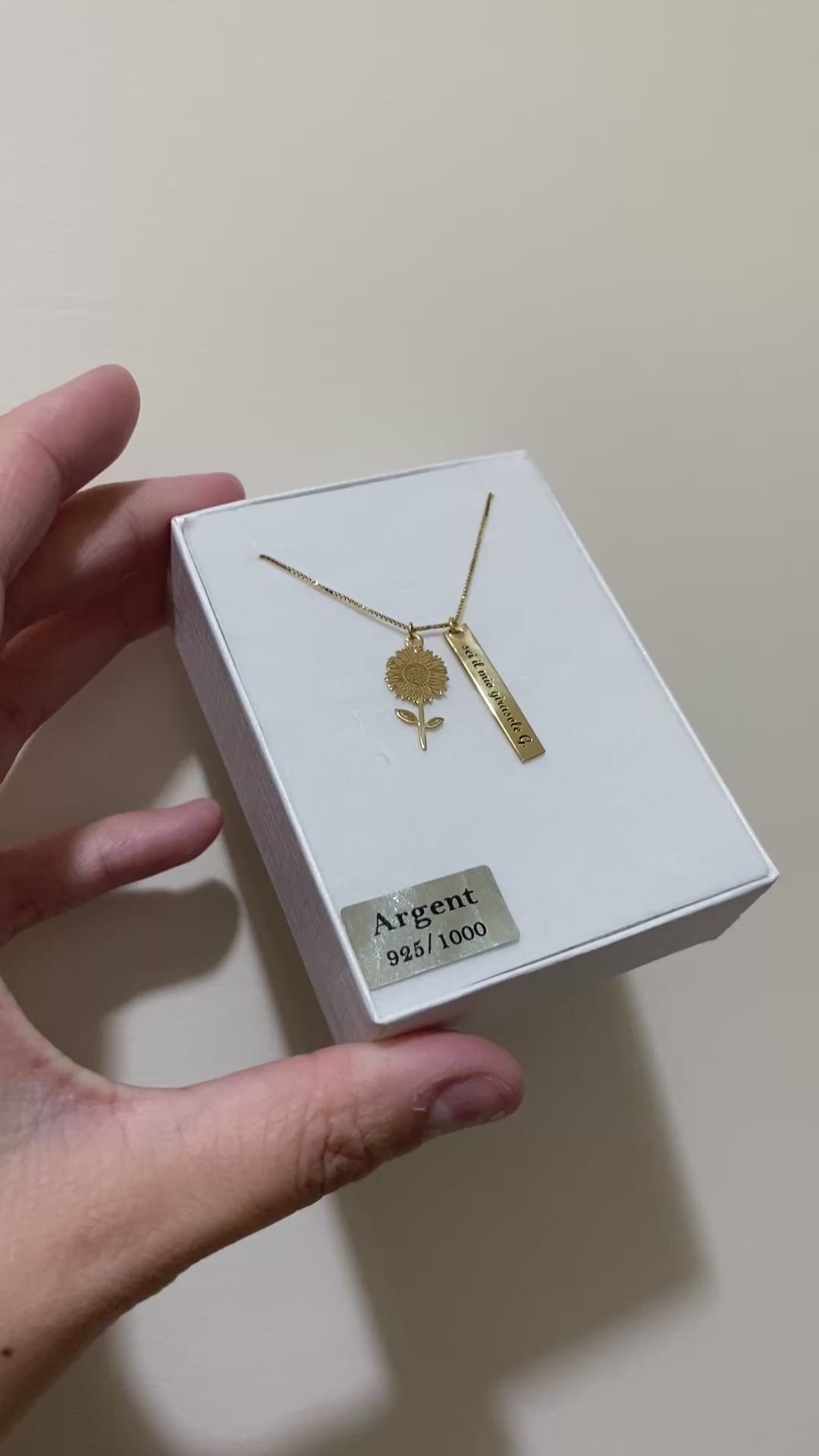 Collana girasole e targhetta in argento 925 personalizzabile